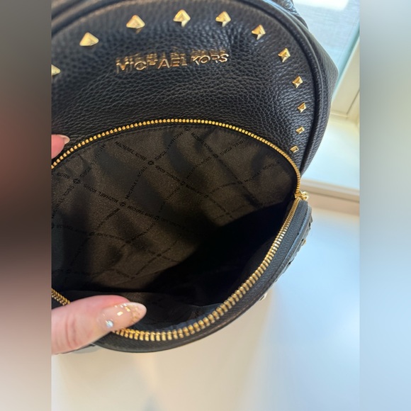 Michael kors black leather backpack with gold studs. Never used. - Picture 7 of 7